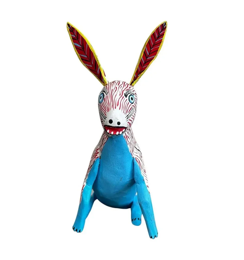 Oaxacan Wood Carved Donkey Burro Alebrije Mexican Folk Art Red Blue Yellow Cute